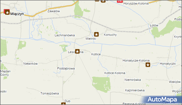 mapa Kotlice gmina Miączyn, Kotlice gmina Miączyn na mapie Targeo