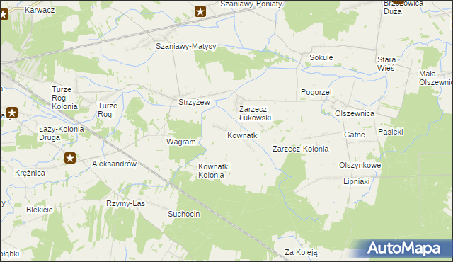 mapa Kownatki gmina Łuków, Kownatki gmina Łuków na mapie Targeo