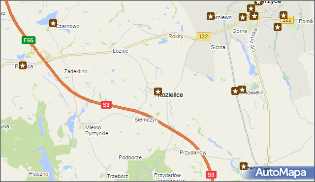 mapa Kozielice powiat pyrzycki, Kozielice powiat pyrzycki na mapie Targeo