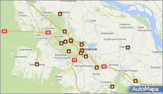 mapa Kozienice, Kozienice na mapie Targeo