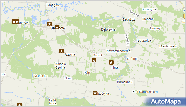 mapa Kozioł gmina Baranów, Kozioł gmina Baranów na mapie Targeo