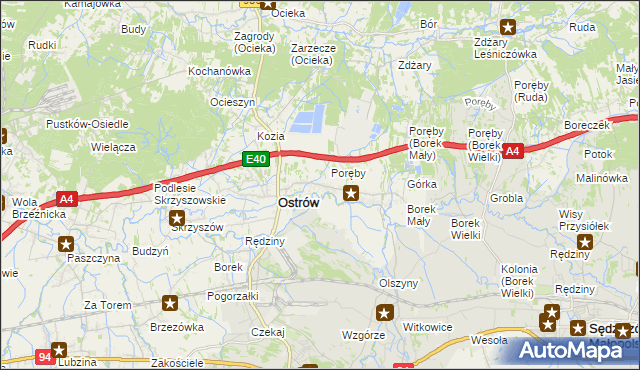 mapa Kozodrza, Kozodrza na mapie Targeo