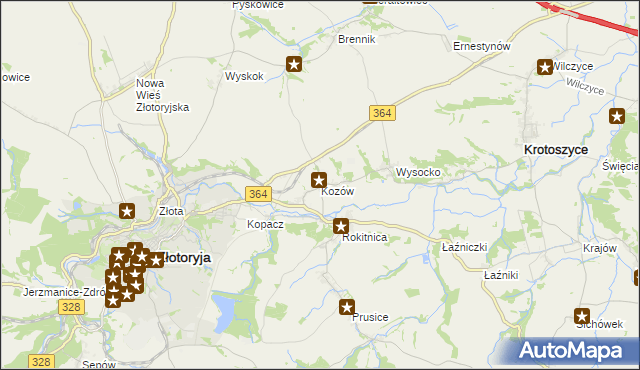 mapa Kozów gmina Złotoryja, Kozów gmina Złotoryja na mapie Targeo