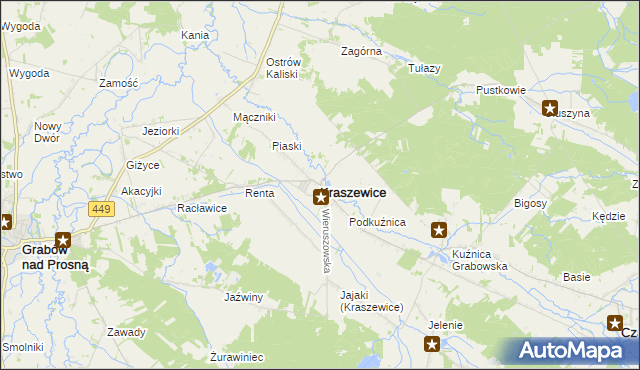 mapa Kraszewice powiat ostrzeszowski, Kraszewice powiat ostrzeszowski na mapie Targeo