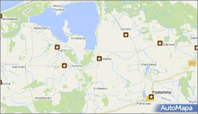 mapa Królewo gmina Postomino, Królewo gmina Postomino na mapie Targeo