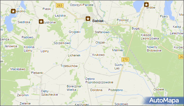 mapa Krukowo gmina Babiak, Krukowo gmina Babiak na mapie Targeo