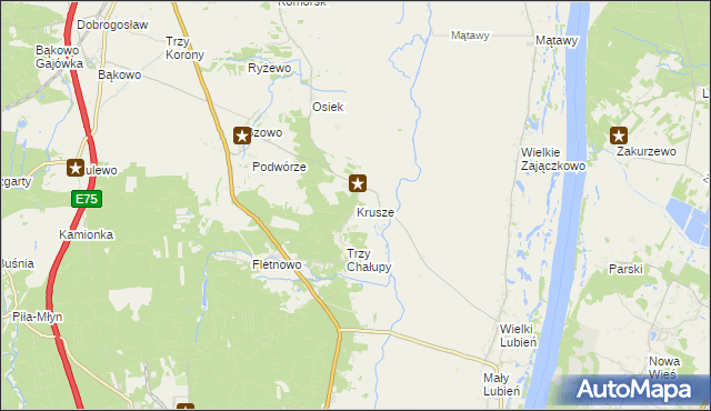 mapa Krusze gmina Warlubie, Krusze gmina Warlubie na mapie Targeo