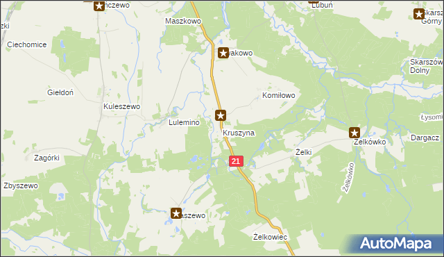 mapa Kruszyna gmina Kobylnica, Kruszyna gmina Kobylnica na mapie Targeo