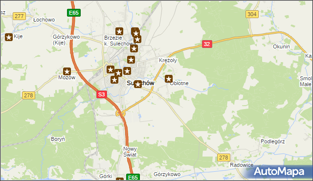 mapa Kruszyna gmina Sulechów, Kruszyna gmina Sulechów na mapie Targeo