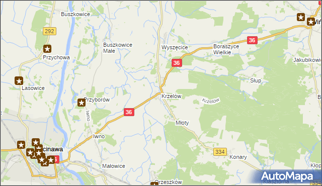 mapa Krzelów gmina Wińsko, Krzelów gmina Wińsko na mapie Targeo