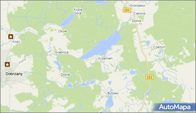 mapa Krzemień gmina Dobrzany, Krzemień gmina Dobrzany na mapie Targeo