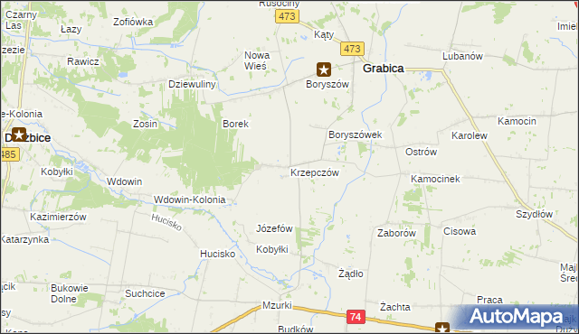 mapa Krzepczów, Krzepczów na mapie Targeo