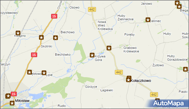 mapa Krzywa Góra gmina Kołaczkowo, Krzywa Góra gmina Kołaczkowo na mapie Targeo