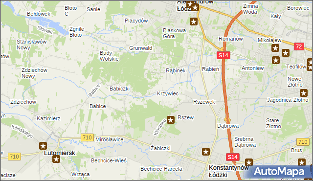 mapa Krzywiec gmina Aleksandrów Łódzki, Krzywiec gmina Aleksandrów Łódzki na mapie Targeo