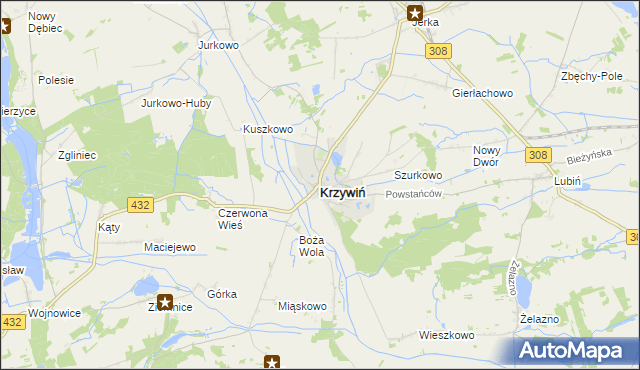 mapa Krzywiń, Krzywiń na mapie Targeo