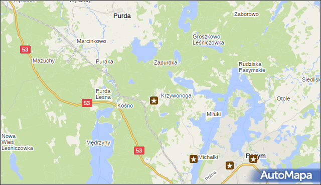 mapa Krzywonoga, Krzywonoga na mapie Targeo