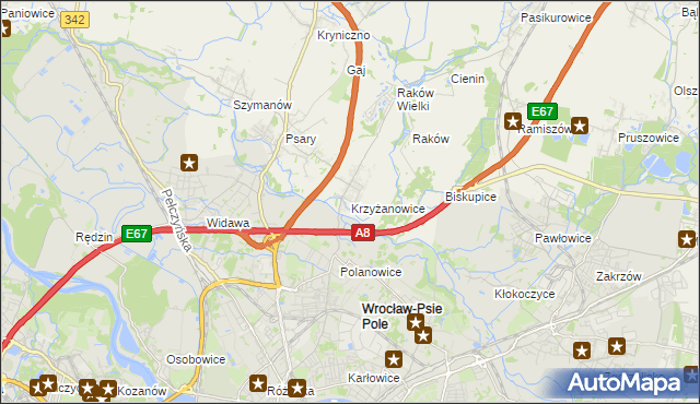 mapa Krzyżanowice gmina Wisznia Mała, Krzyżanowice gmina Wisznia Mała na mapie Targeo