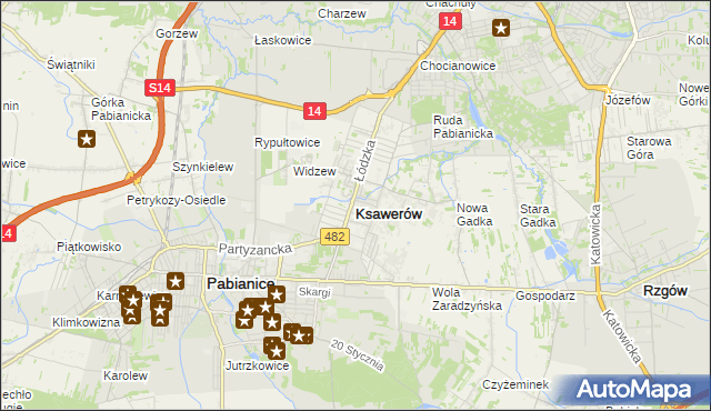 mapa Ksawerów powiat pabianicki, Ksawerów powiat pabianicki na mapie Targeo