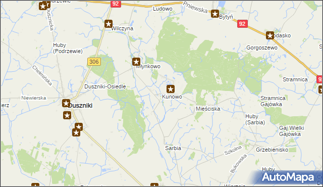 mapa Kunowo gmina Duszniki, Kunowo gmina Duszniki na mapie Targeo