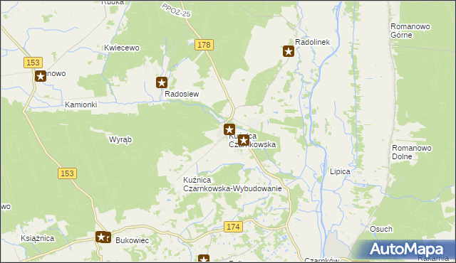 mapa Kuźnica Czarnkowska, Kuźnica Czarnkowska na mapie Targeo