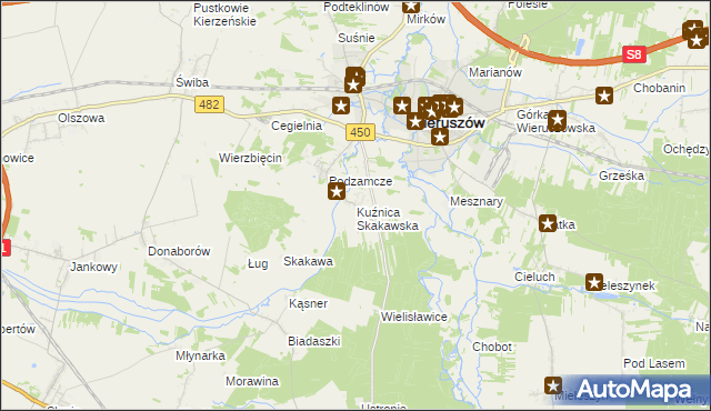 mapa Kuźnica Skakawska, Kuźnica Skakawska na mapie Targeo