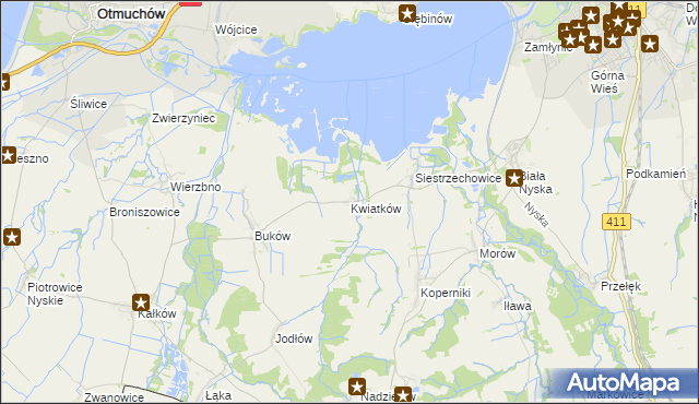 mapa Kwiatków gmina Otmuchów, Kwiatków gmina Otmuchów na mapie Targeo