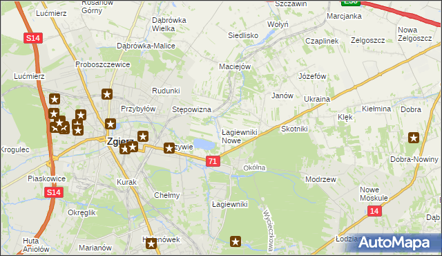 mapa Łagiewniki Nowe, Łagiewniki Nowe na mapie Targeo