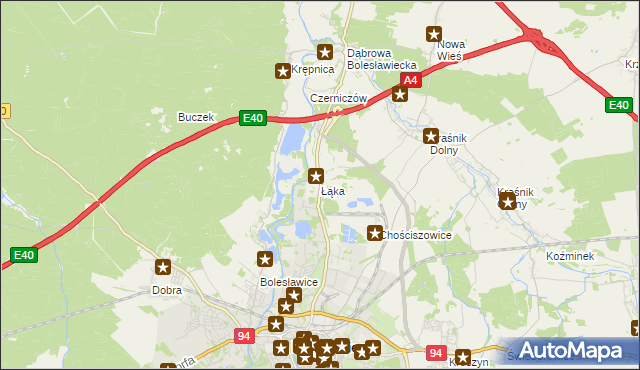 mapa Łąka gmina Bolesławiec, Łąka gmina Bolesławiec na mapie Targeo