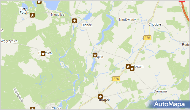 mapa Łąkie gmina Skąpe, Łąkie gmina Skąpe na mapie Targeo