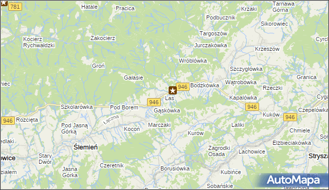 mapa Las gmina Ślemień, Las gmina Ślemień na mapie Targeo