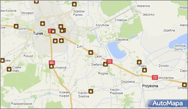 mapa Laski gmina Przykona, Laski gmina Przykona na mapie Targeo