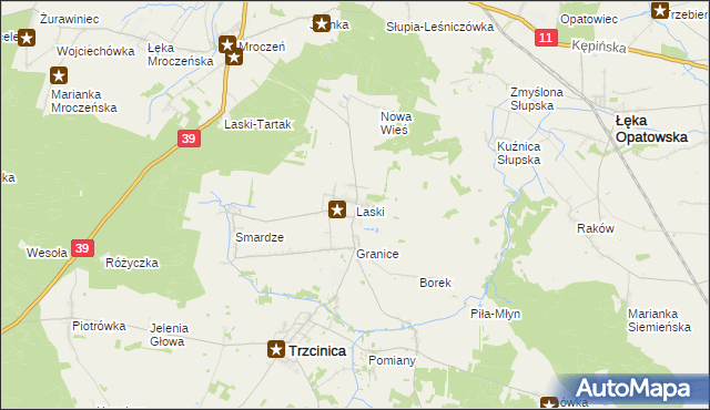 mapa Laski gmina Trzcinica, Laski gmina Trzcinica na mapie Targeo