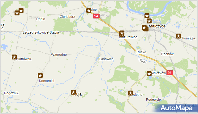 mapa Lasowice gmina Ruja, Lasowice gmina Ruja na mapie Targeo
