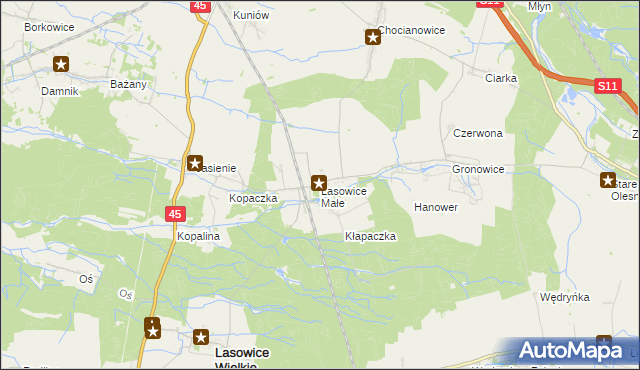 mapa Lasowice Małe gmina Lasowice Wielkie, Lasowice Małe gmina Lasowice Wielkie na mapie Targeo