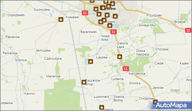 mapa Łaszew gmina Pleszew, Łaszew gmina Pleszew na mapie Targeo