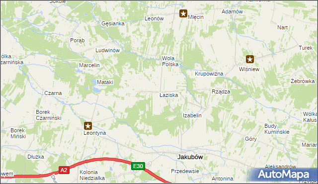 mapa Łaziska gmina Jakubów, Łaziska gmina Jakubów na mapie Targeo
