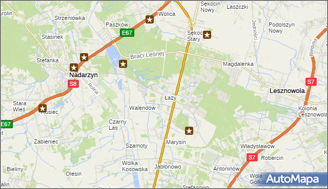 mapa Łazy gmina Lesznowola, Łazy gmina Lesznowola na mapie Targeo