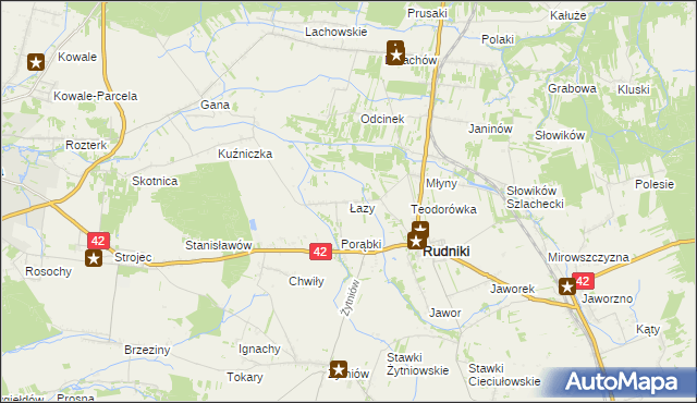 mapa Łazy gmina Rudniki, Łazy gmina Rudniki na mapie Targeo
