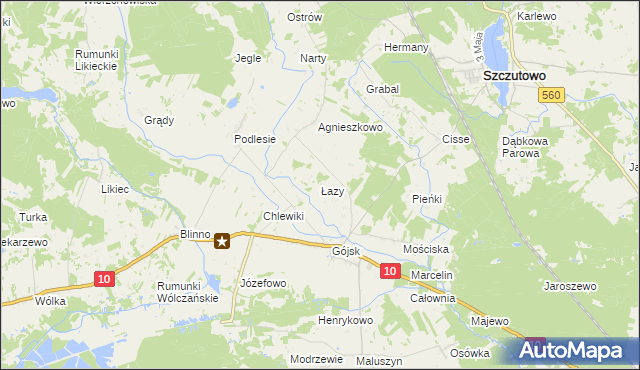mapa Łazy gmina Szczutowo, Łazy gmina Szczutowo na mapie Targeo