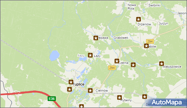 mapa Łazy gmina Tuplice, Łazy gmina Tuplice na mapie Targeo