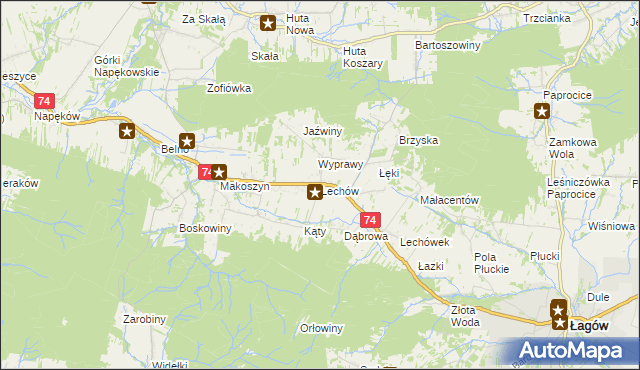 mapa Lechów gmina Bieliny, Lechów gmina Bieliny na mapie Targeo