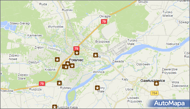 mapa Łęg gmina Połaniec, Łęg gmina Połaniec na mapie Targeo