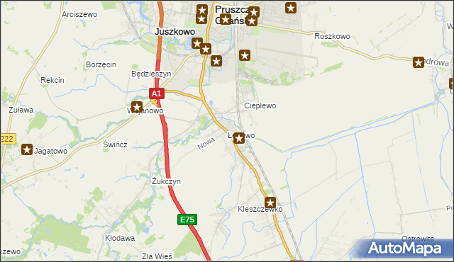 mapa Łęgowo gmina Pruszcz Gdański, Łęgowo gmina Pruszcz Gdański na mapie Targeo