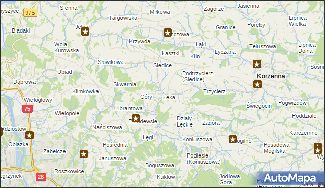 mapa Łęka gmina Korzenna, Łęka gmina Korzenna na mapie Targeo