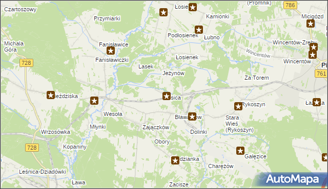 mapa Lesica gmina Piekoszów, Lesica gmina Piekoszów na mapie Targeo