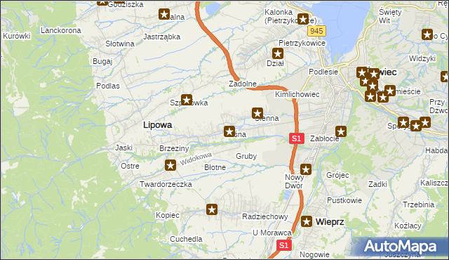 mapa Leśna gmina Lipowa, Leśna gmina Lipowa na mapie Targeo