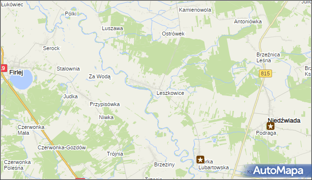 mapa Leszkowice gmina Ostrówek, Leszkowice gmina Ostrówek na mapie Targeo