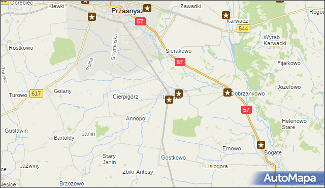 mapa Leszno gmina Przasnysz, Leszno gmina Przasnysz na mapie Targeo