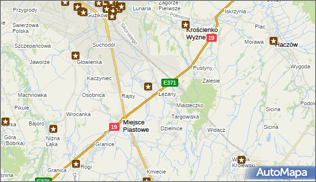 mapa Łężany gmina Miejsce Piastowe, Łężany gmina Miejsce Piastowe na mapie Targeo