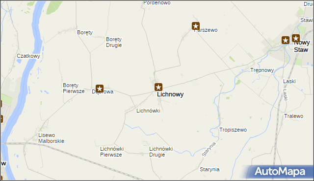 mapa Lichnowy powiat malborski, Lichnowy powiat malborski na mapie Targeo